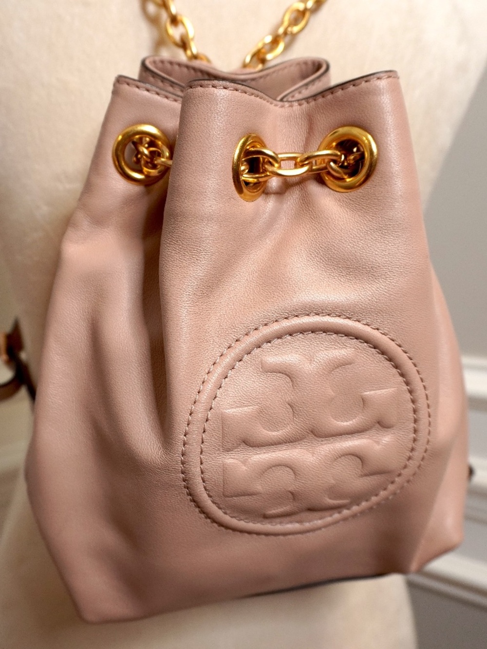 NEW Tory Burch Fleming Mini Backpack in a soft blush or mink leather